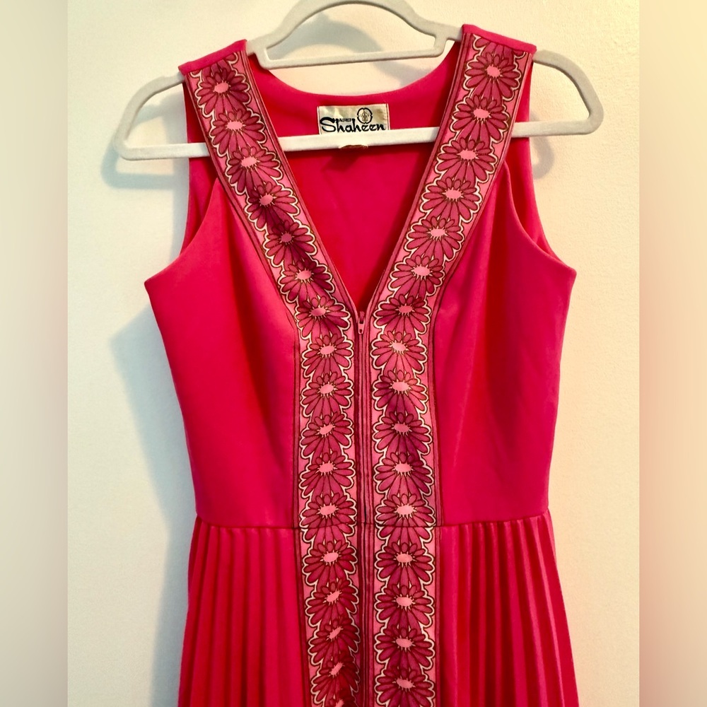 Alfred Shaheen Hot Pink Chic Fuchsia Maxi Dress Vintage 10 modern 6 - Picture 2 of 4